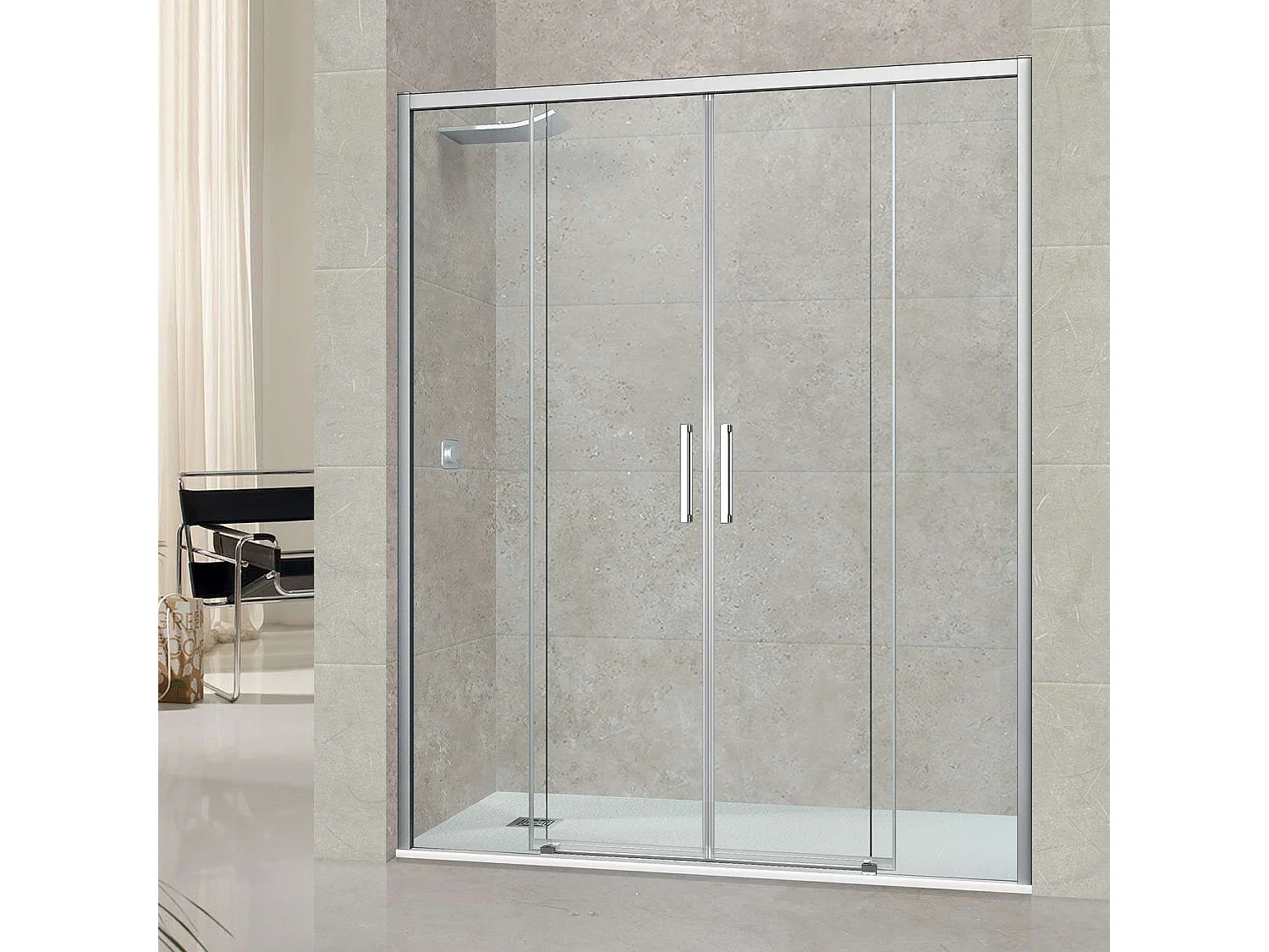 Pare douche portes coulissantes en verre ép 6mm L176/180*H195 cm, profilé chrome, SUPERBAN Vézannes 4P