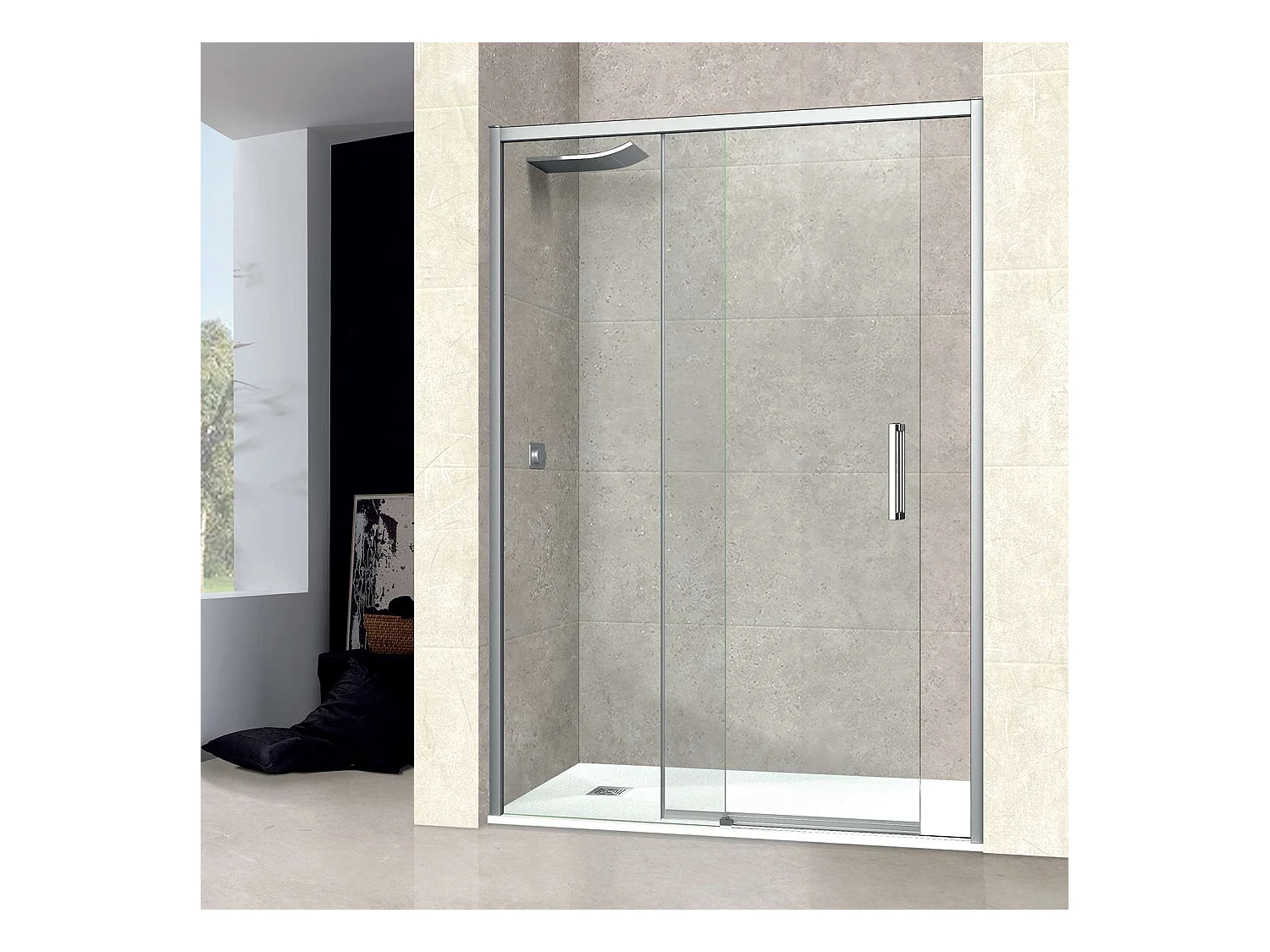 Pare douche porte coulissante DROITE en verre ép 6mm L96/100*H195 cm, profilé chrome, SUPERBAN Vézannes 2P