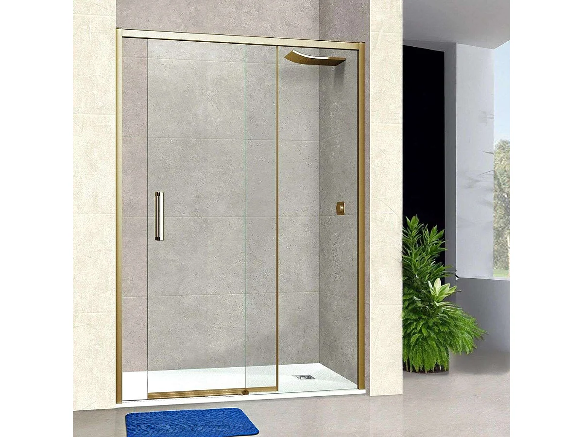 Pare douche porte coulissante GAUCHE en verre ép 6mm L176/180*H195 cm, profilé or, SUPERBAN Vézannes 2P