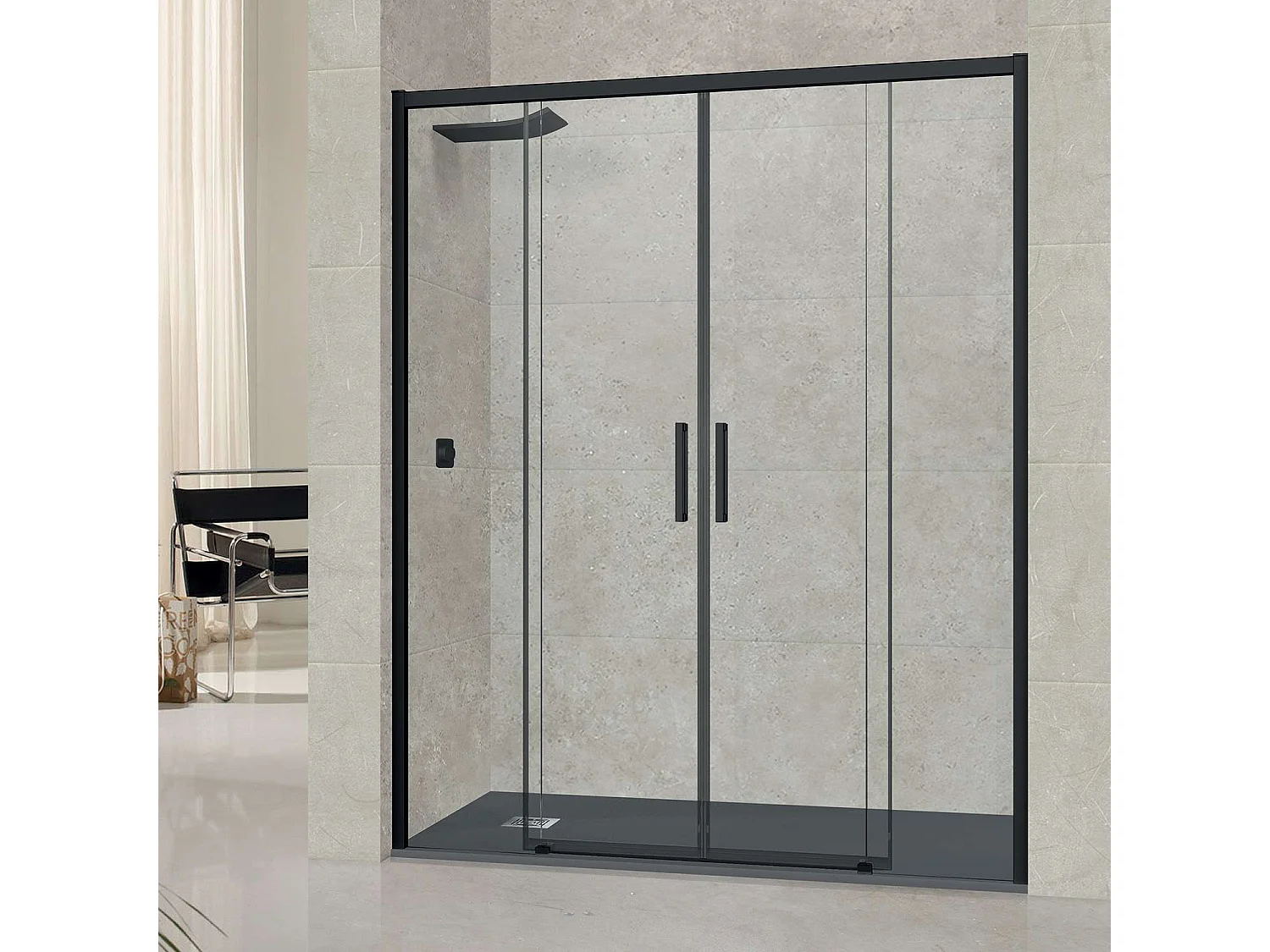 Pare douche portes coulissantes en verre ép 6mm L156/160*H195 cm, profilé noir mat, SUPERBAN Vézannes 4P
