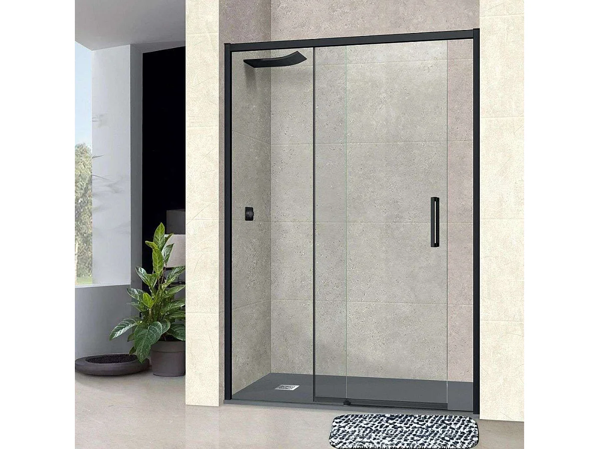 Pare douche porte coulissante DROITE en verre ép 6mm L116/120*H195 cm, profilé noir mat, SUPERBAN Vézannes 2P