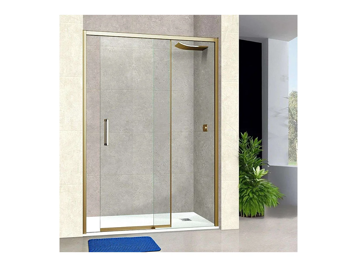 Pare douche porte coulissante GAUCHE en verre ép 6mm L156/160*H195 cm, profilé or, SUPERBAN Vézannes 2P