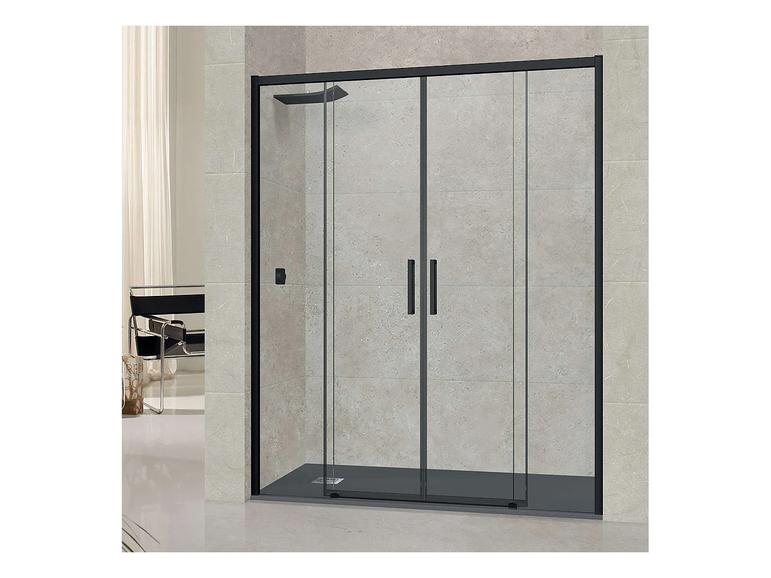 Pare douche portes coulissantes en verre ép 6mm L176/180*H195 cm, profilé noir mat, SUPERBAN Vézannes 4P