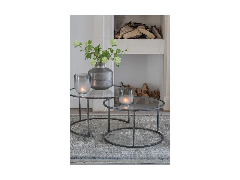 Salontafel DUARTE - Ø75x44cm - Grijs - Set van 2