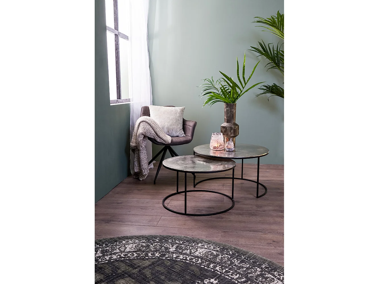 Table basse THIZAS - Ø75x41cm - Argent - Lot de 2