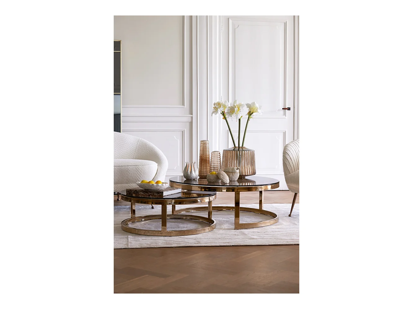 Table basse MILAGRO - Ø100,5x36,5cm - Doré - Lot de 2