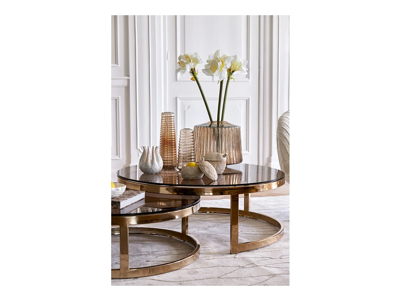 Table basse MILAGRO - Ø100,5x36,5cm - Doré - Lot de 2