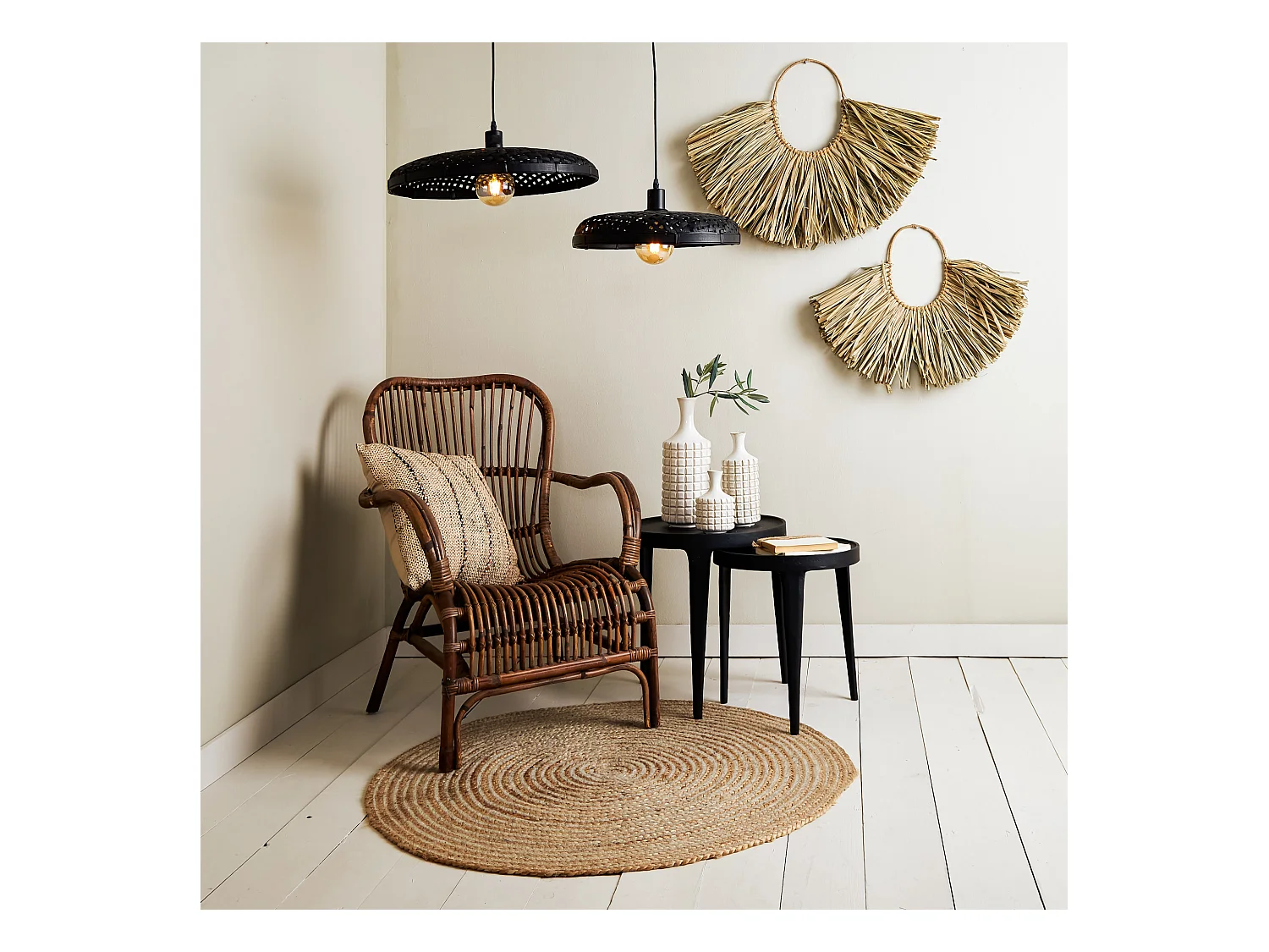 Table d'appoint TOBIAS - Ø43x45,5cm - Noir - Lot de 2