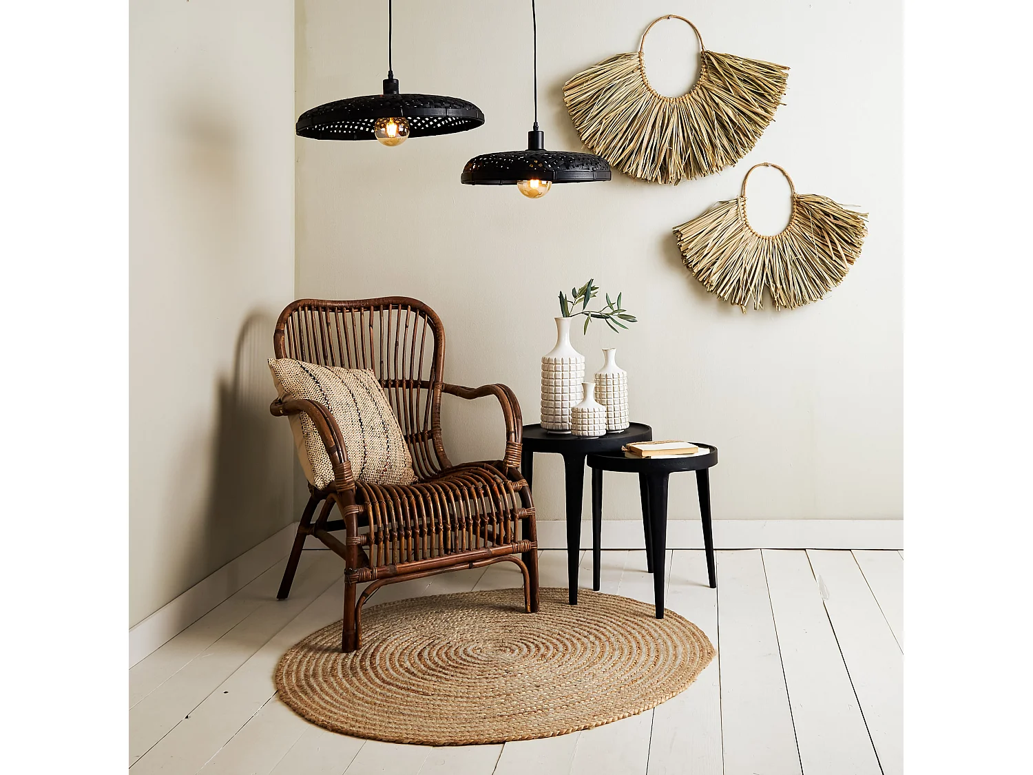 Table d'appoint TOBIAS - Ø43x45,5cm - Noir - Lot de 2