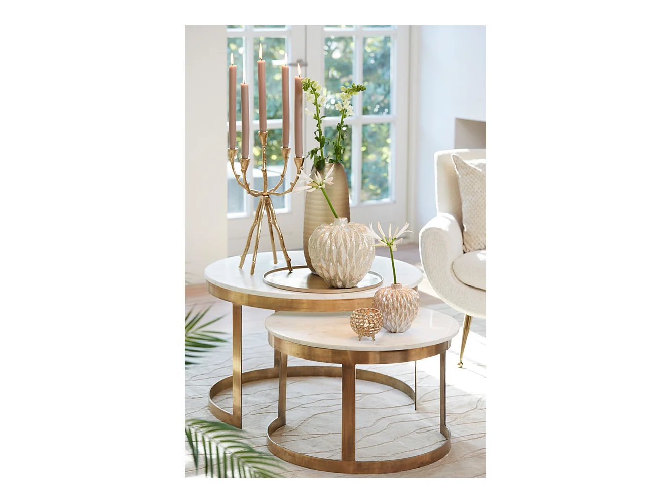 Table basse PERLATO - Ø75x47cm - Blanc - Lot de 2