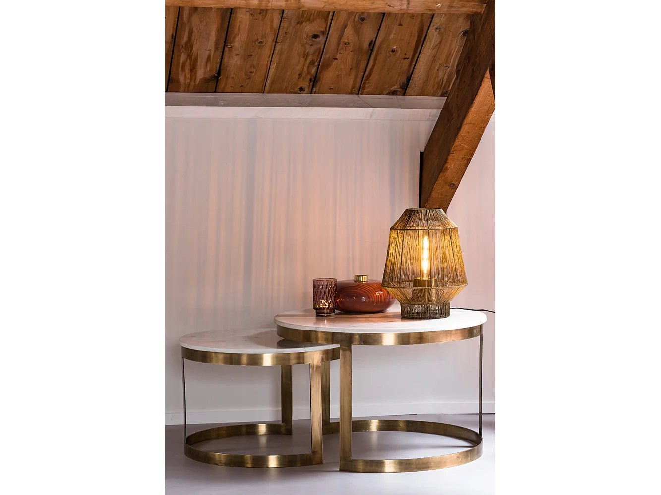 Table basse PERLATO - Ø75x47cm - Blanc - Lot de 2