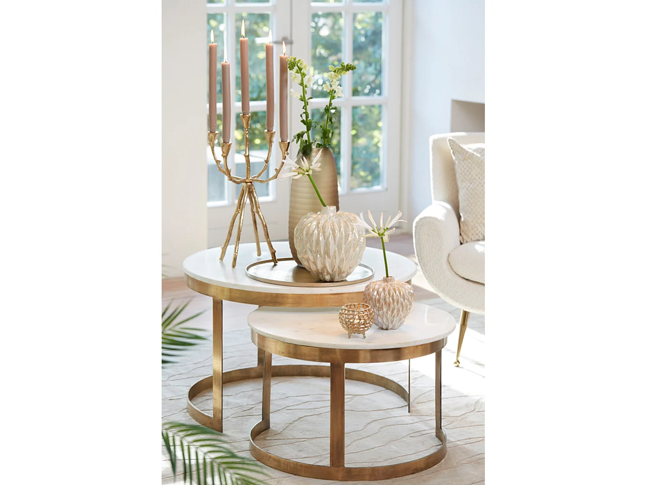 Table basse PERLATO - Ø75x47cm - Blanc - Lot de 2