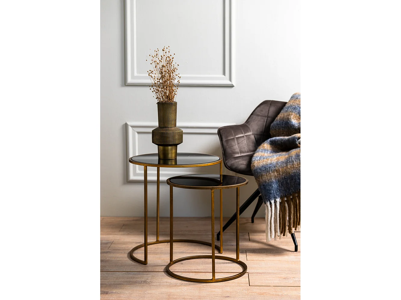 Table d'appoint DUARTE - Ø50x52cm - Doré - Lot de 2