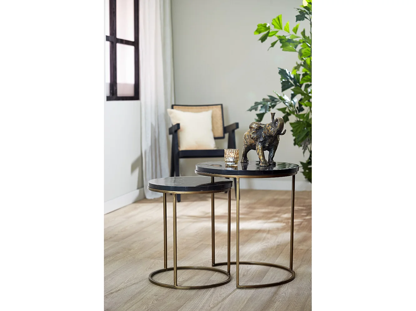 Table d'appoint SOBRINA - Ø50x52cm - Noir - Lot de 2