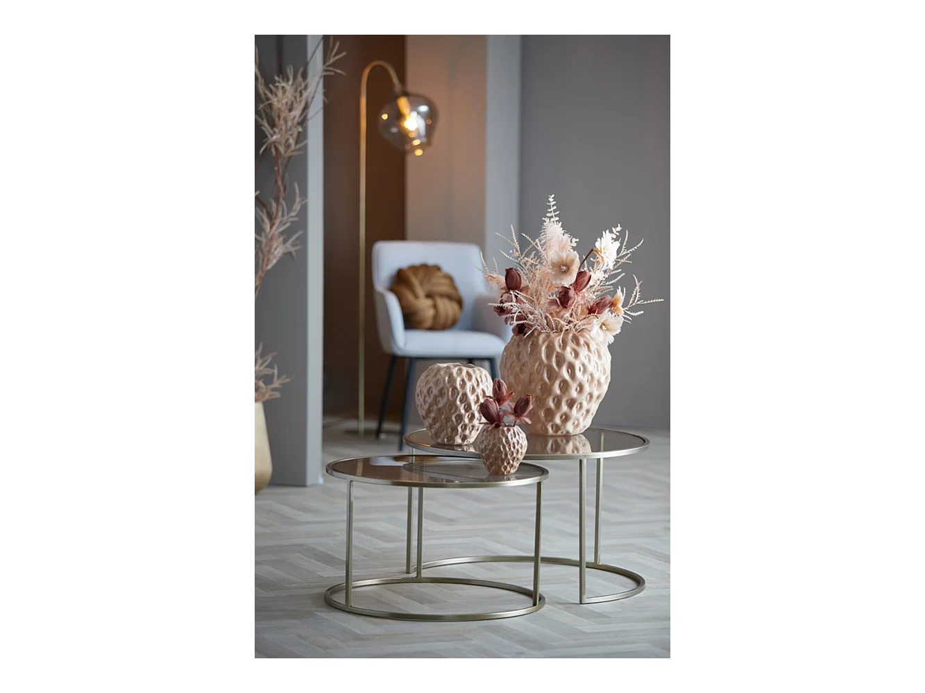 Table basse DUARTE - Ø75x44cm - Doré - Lot de 2