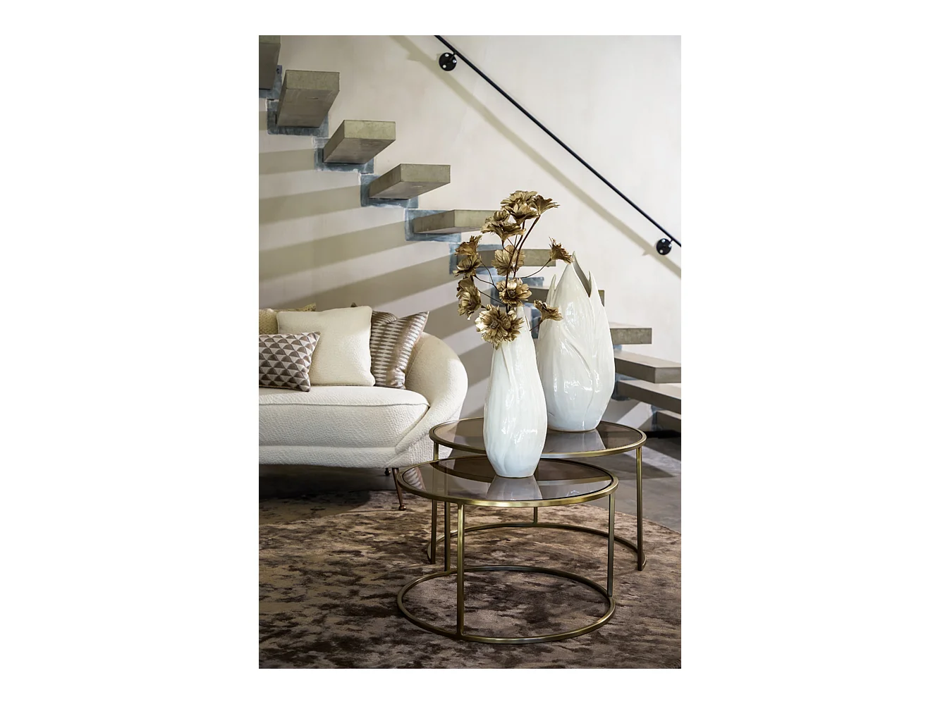 Table basse DUARTE - Ø75x44cm - Doré - Lot de 2