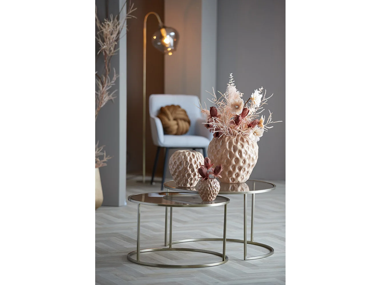 Table basse DUARTE - Ø75x44cm - Doré - Lot de 2