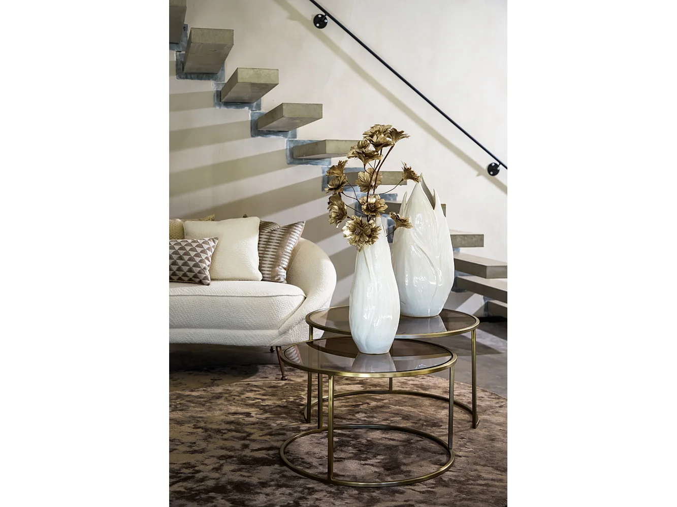 Table basse DUARTE - Ø75x44cm - Doré - Lot de 2