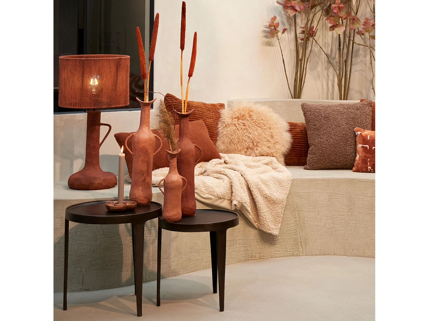 Table d'appoint TOBIAS - Ø43x45,5cm - Marron - Lot de 2