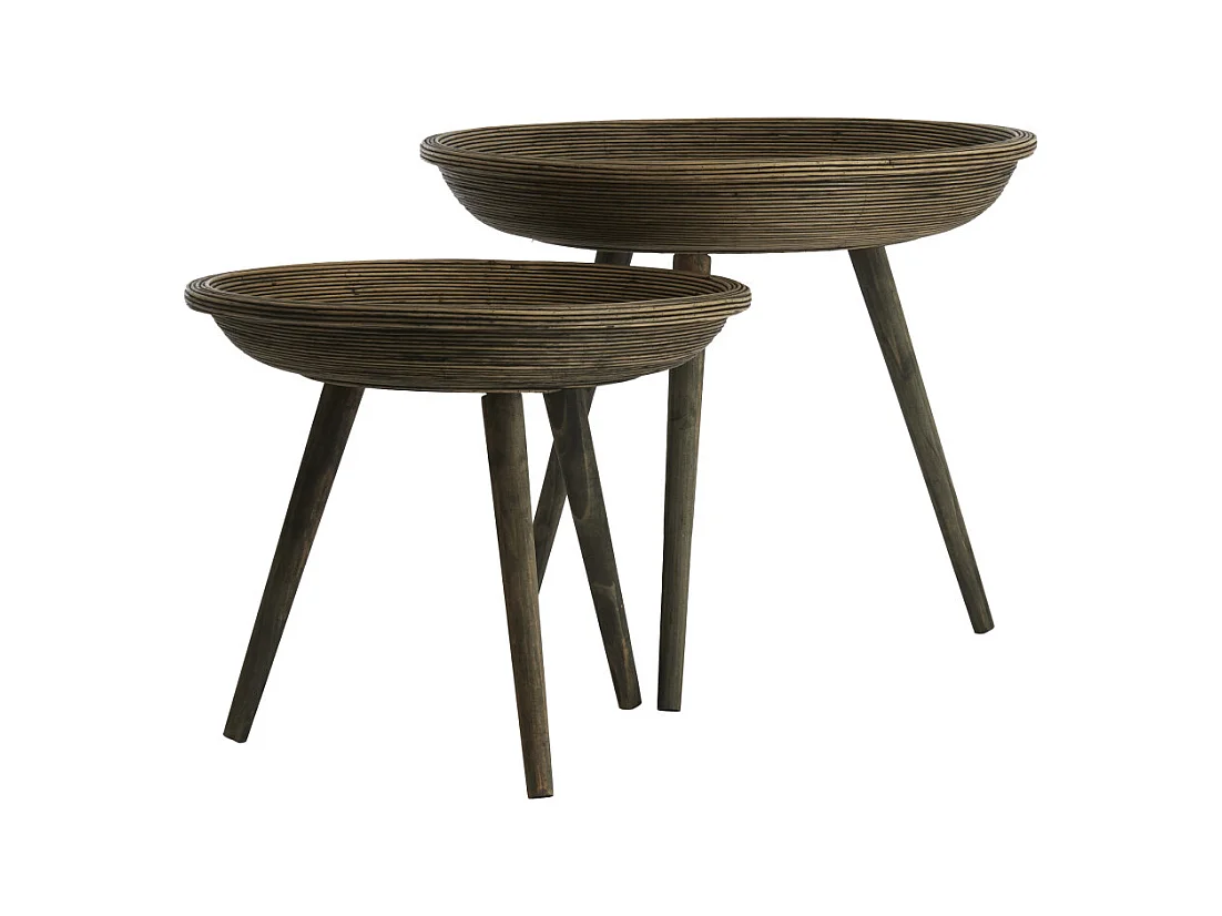 Table d'appoint COLON - Ø56x48cm - Marron - Lot de 2