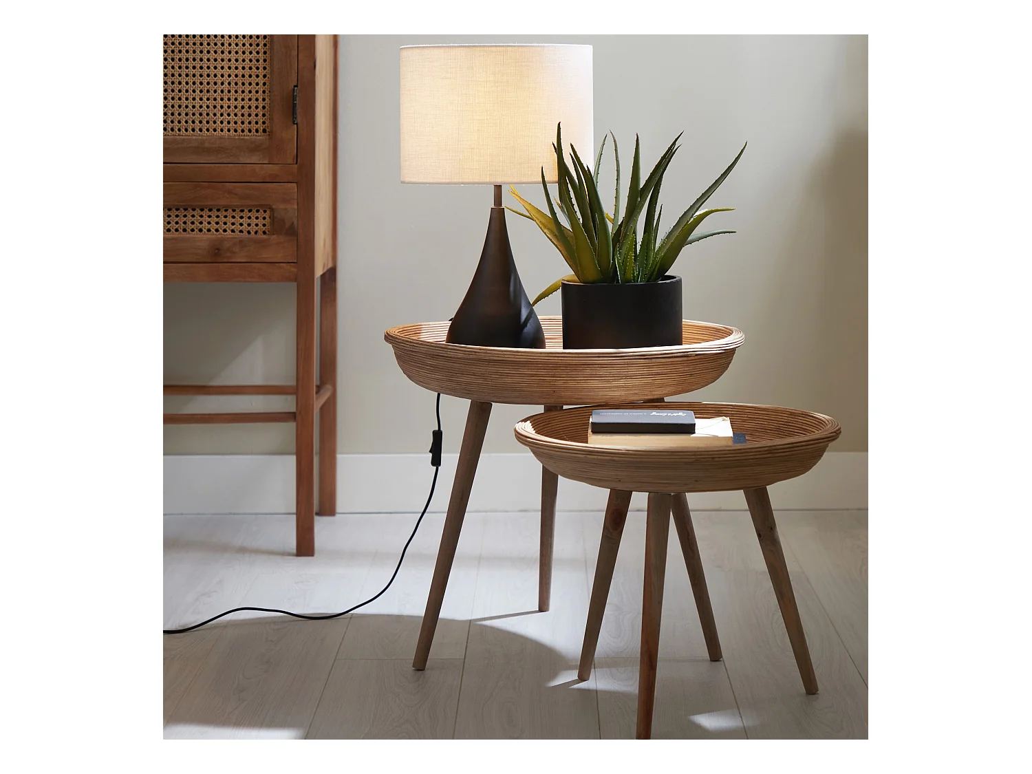 Table d'appoint COLON - Ø56x48cm - Marron - Lot de 2