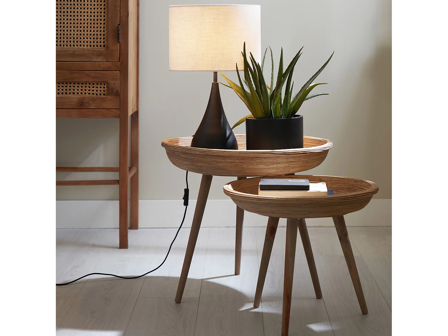 Bijzettafel COLON - Ø56x48cm - Bruin - Set van 2