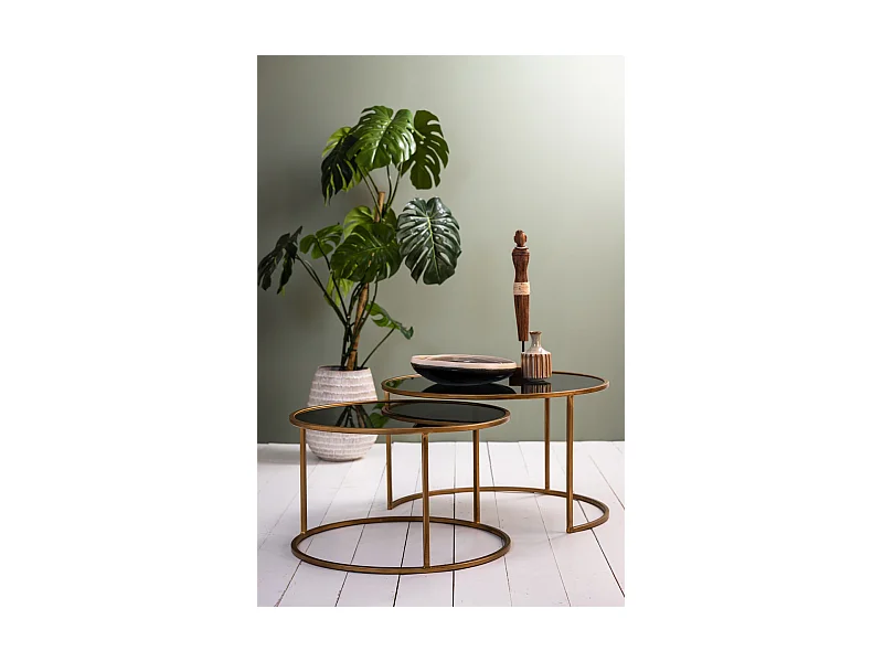 Table basse DUARTE - Ø75x44cm - Doré - Lot de 2