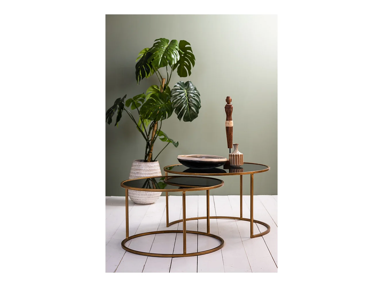 Table basse DUARTE - Ø75x44cm - Doré - Lot de 2