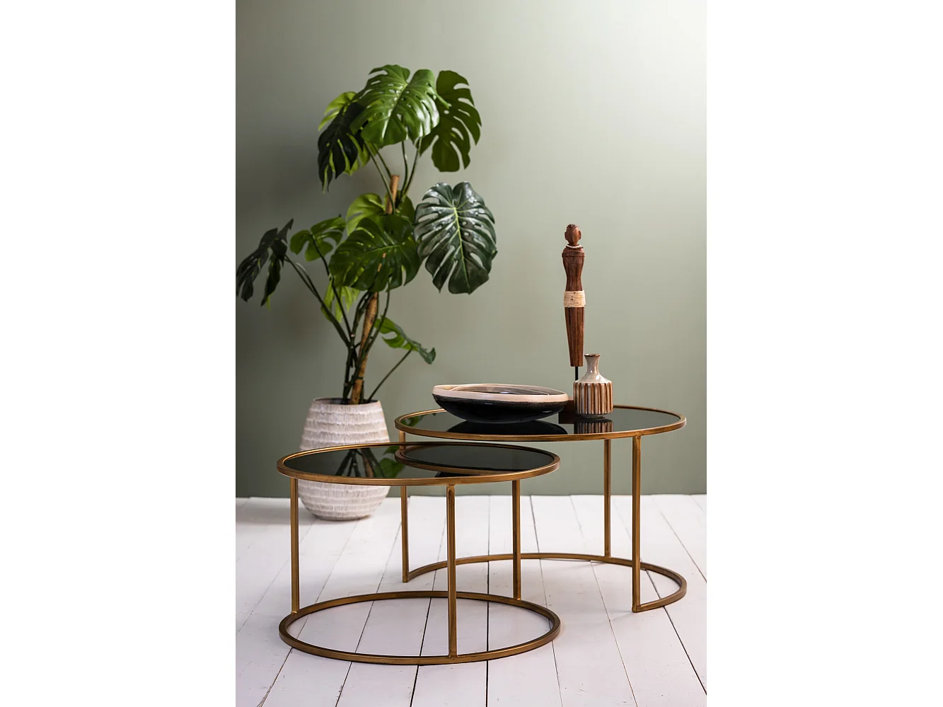 Table basse DUARTE - Ø75x44cm - Doré - Lot de 2