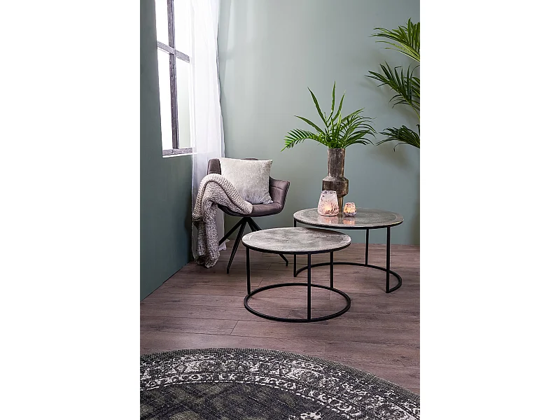 Table basse TALCA - Ø75x45cm - Argent - Lot de 2