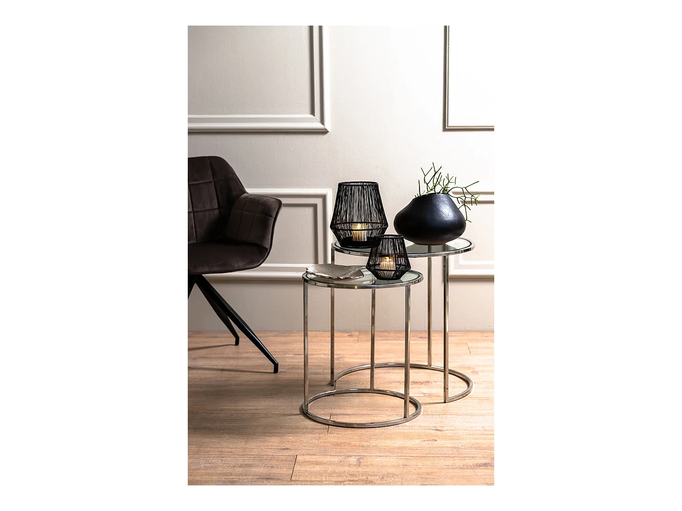 Table d'appoint DUARTE - Ø50x52cm - Argent - Lot de 2