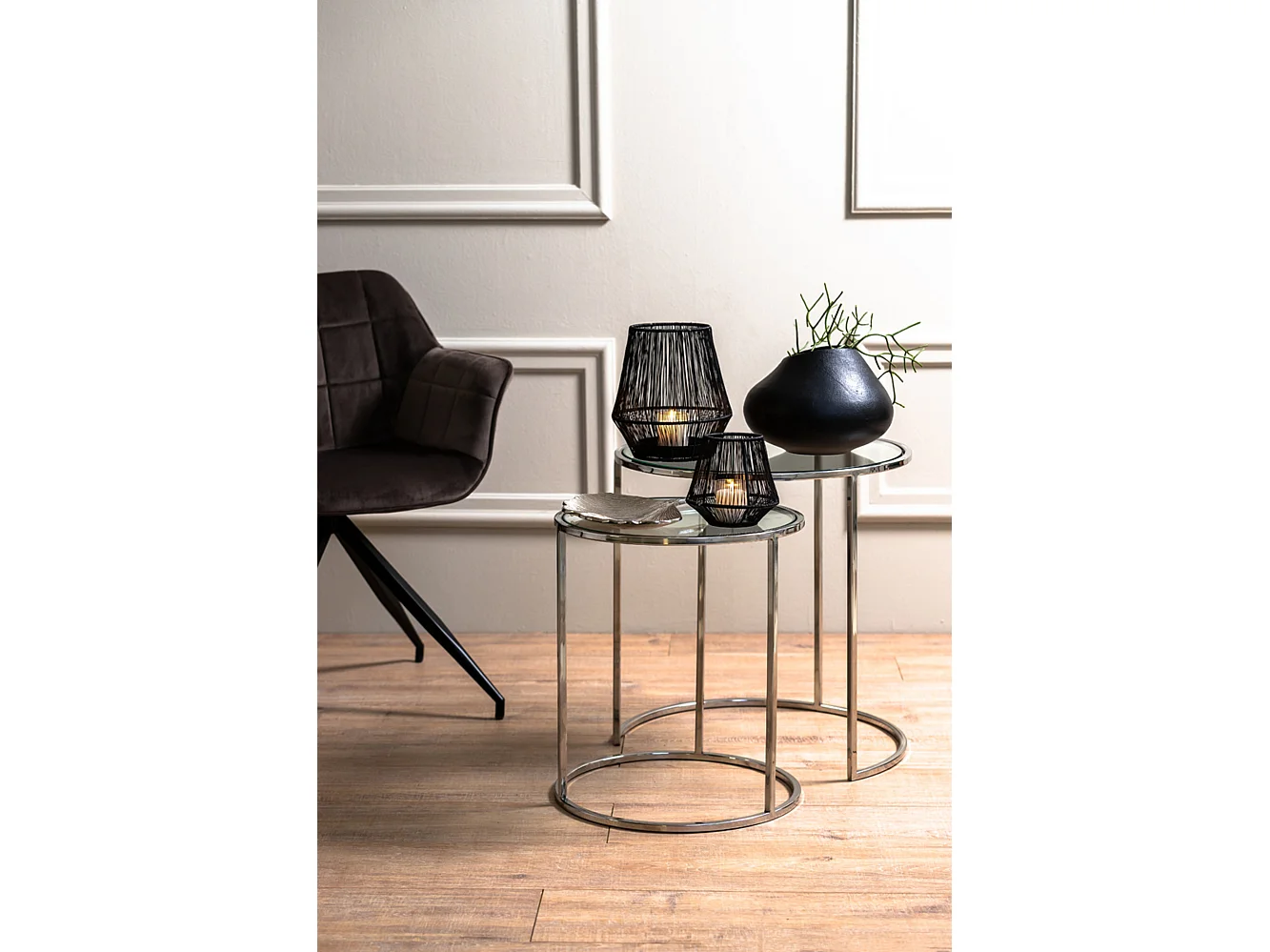 Table d'appoint DUARTE - Ø50x52cm - Argent - Lot de 2