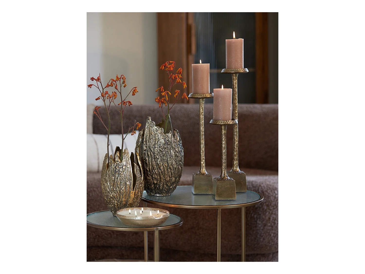 Table d'appoint FERATI - Ø50x52cm - Doré - Lot de 2