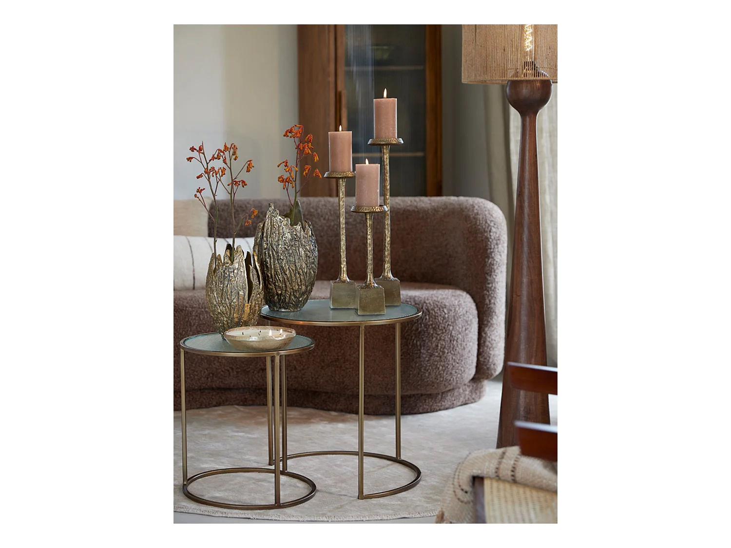 Table d'appoint FERATI - Ø50x52cm - Doré - Lot de 2