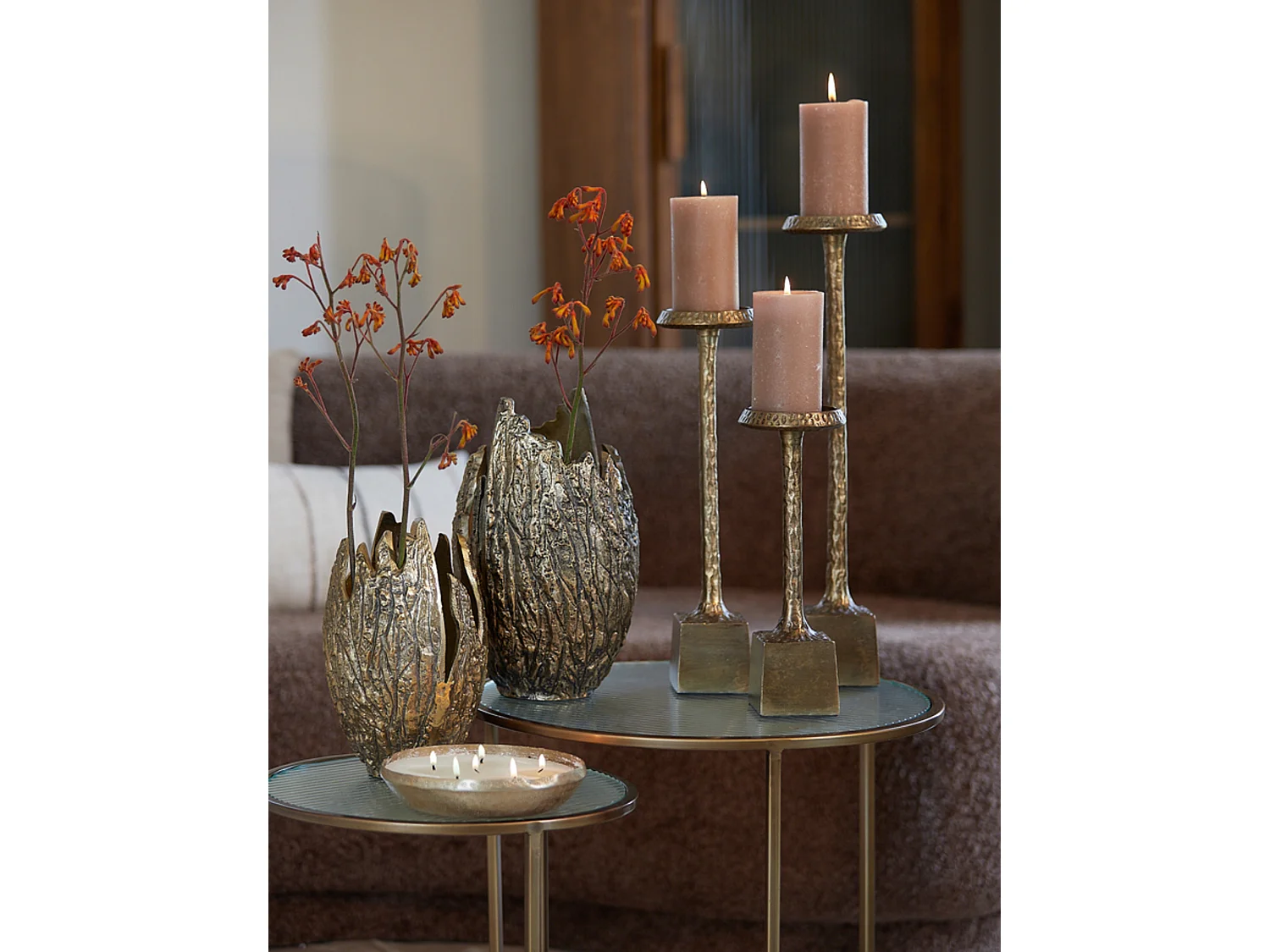 Table d'appoint FERATI - Ø50x52cm - Doré - Lot de 2