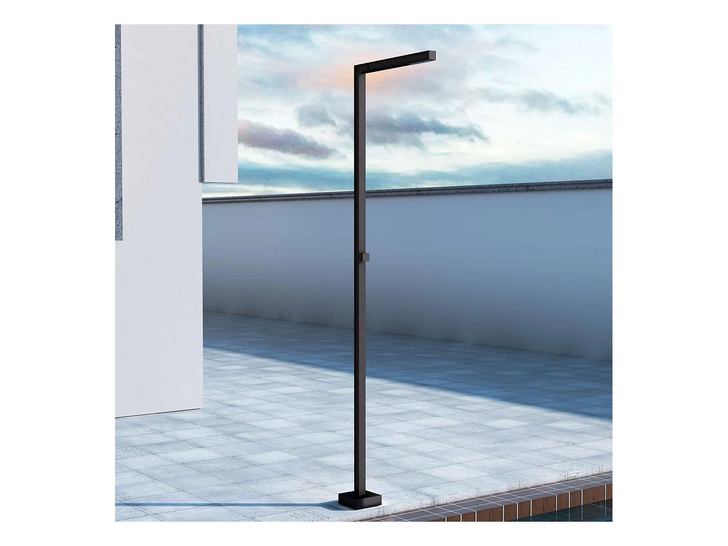 Douche de piscine Alabama en Acier Inox.S316 Noir Mat – Tête 40x40mm /Corps 40x40mm/H. 2,25m – Garantie 10 ans - POOLIMEX