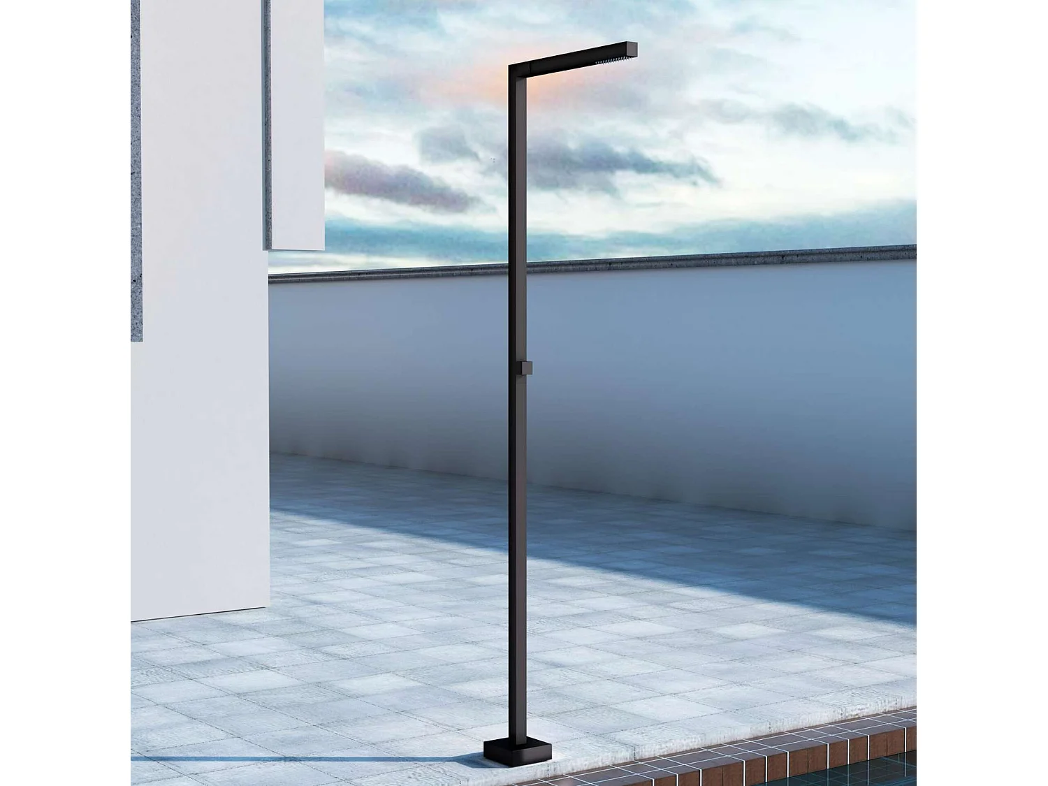 Douche de piscine Alabama en Acier Inox.S316 Noir Mat – Tête 40x40mm /Corps 40x40mm/H. 2,25m – Garantie 10 ans - POOLIMEX