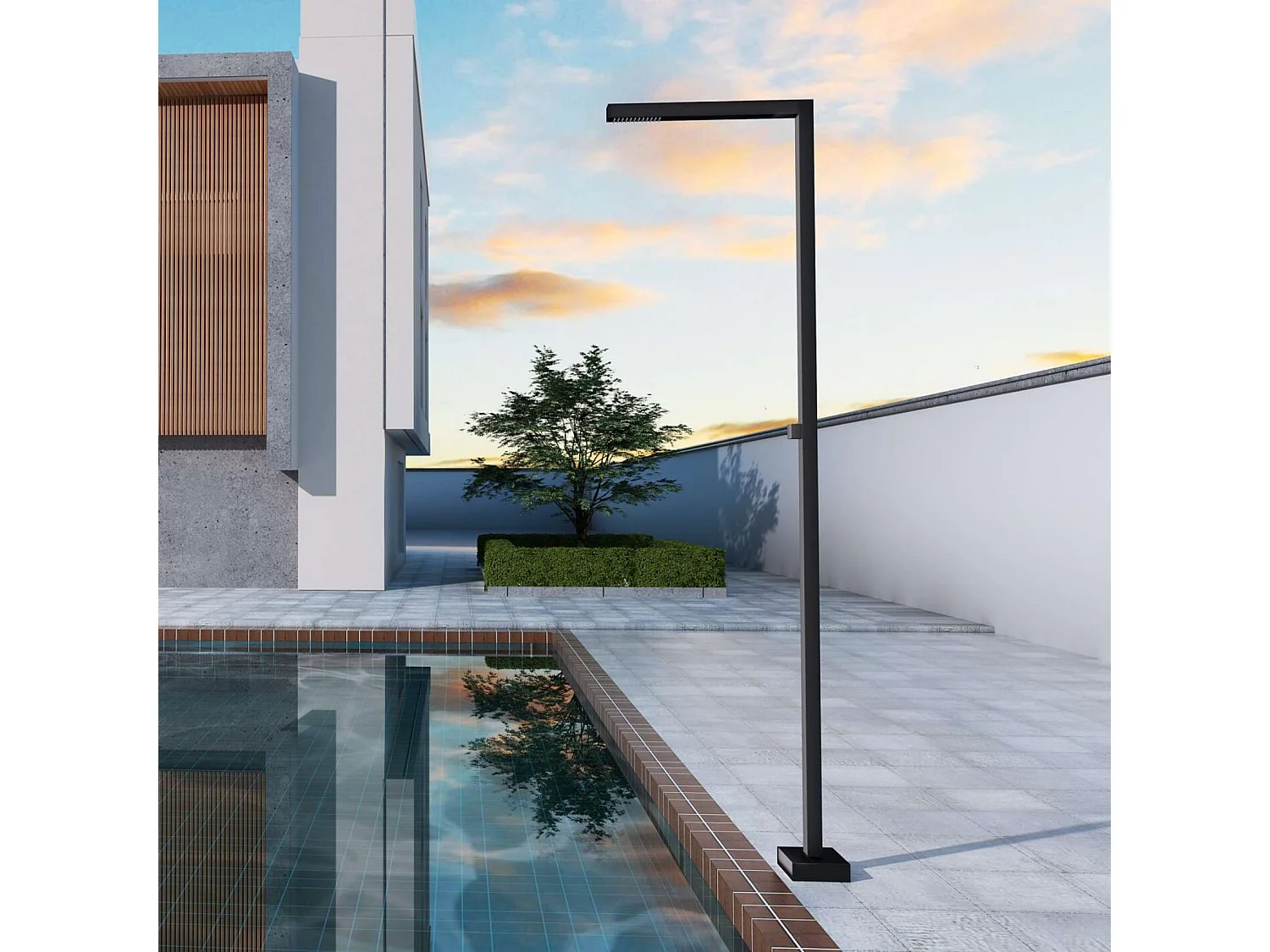 Douche de piscine Alabama en Acier Inox.S316 Noir Mat – Tête 40x40mm /Corps 40x40mm/H. 2,25m – Garantie 10 ans - POOLIMEX