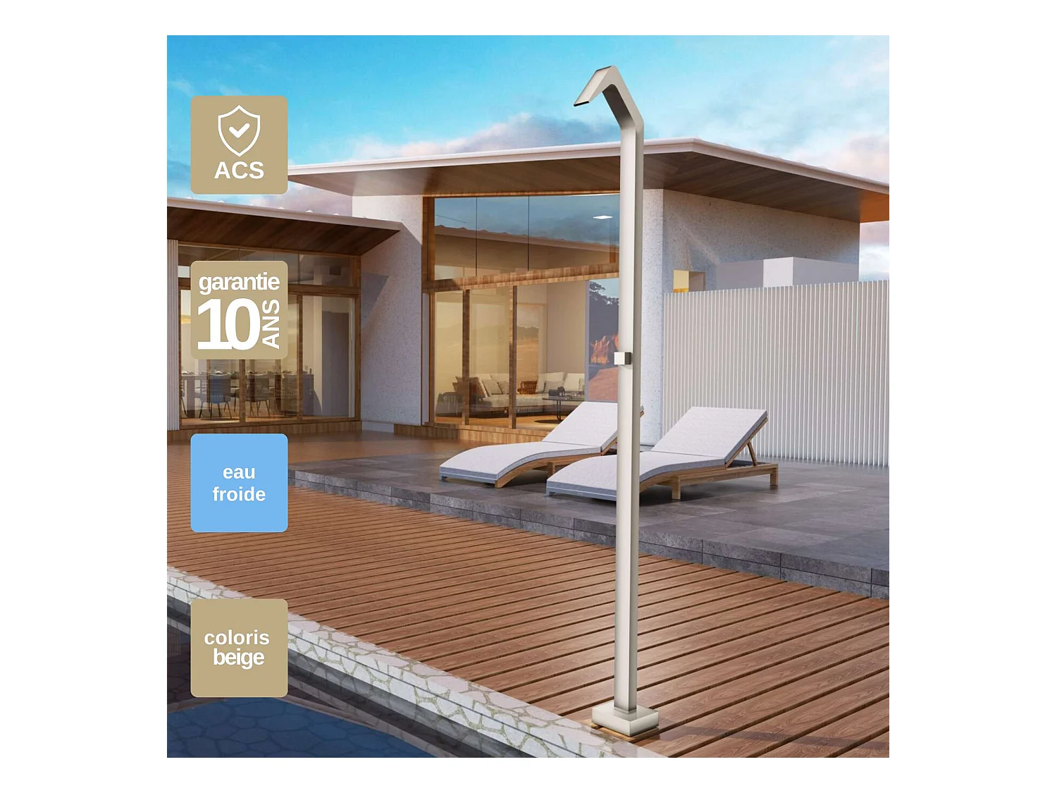 Douche de piscine Niagara en Acier Inox.S316 Moka – Tête 60x45mm /Corps 60x45mm/H. 2,18m – Garantie 10 ans - POOLIMEX