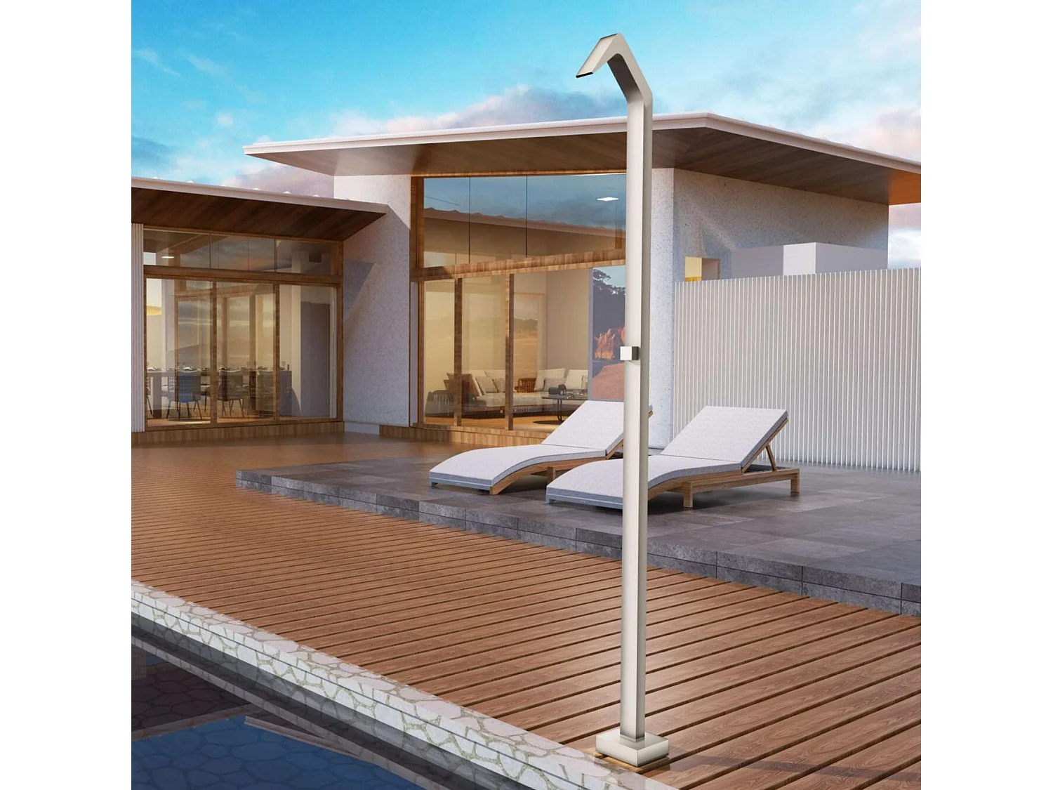 Douche de piscine Niagara en Acier Inox.S316 Moka – Tête 60x45mm /Corps 60x45mm/H. 2,18m – Garantie 10 ans - POOLIMEX