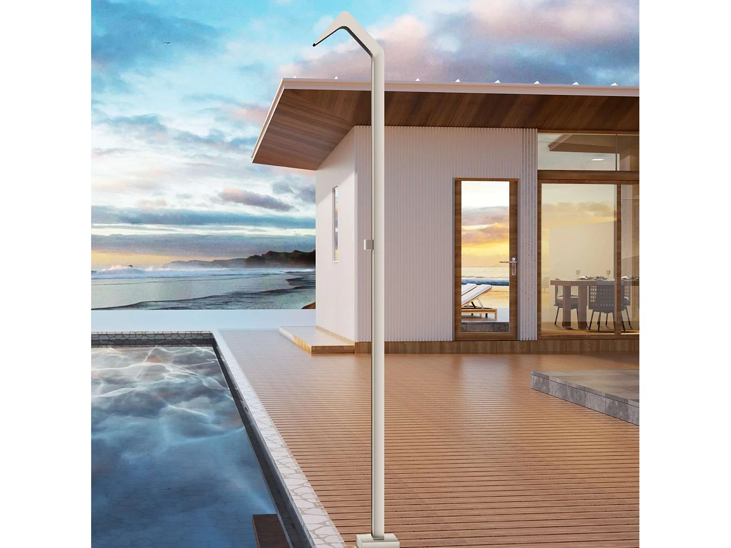 Douche de piscine Niagara en Acier Inox.S316 Moka – Tête 60x45mm /Corps 60x45mm/H. 2,18m – Garantie 10 ans - POOLIMEX