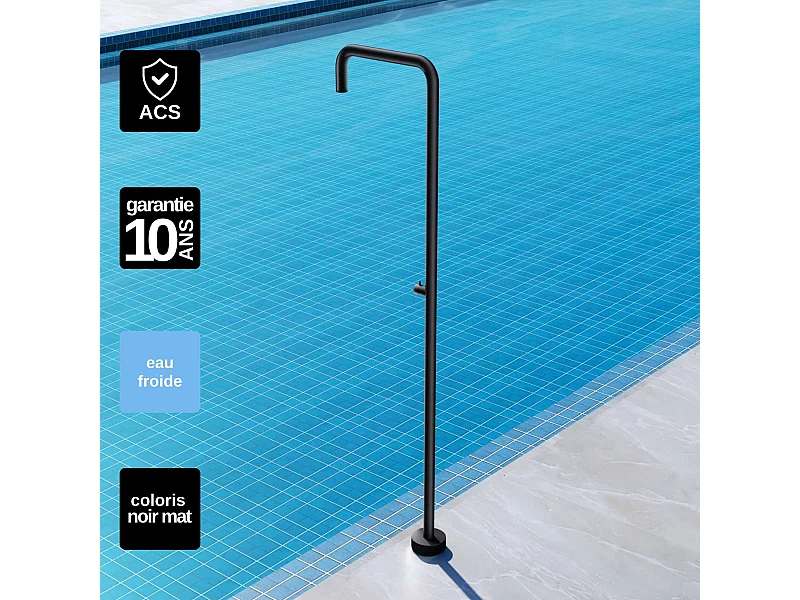 Douche de piscine Utah en Acier Inox.S316 Noir Mat – Tête Ø50cm /Corps Ø50mm/H. 2,36m – Garantie 10 ans - POOLIMEX