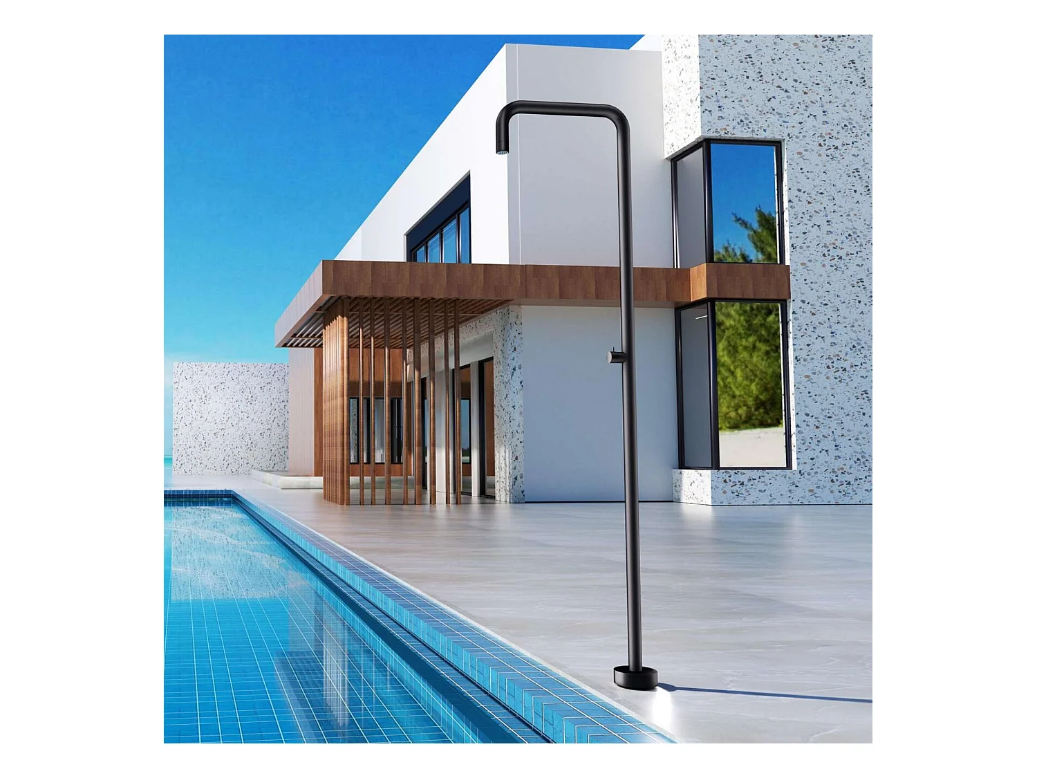 Douche de piscine Utah en Acier Inox.S316 Noir Mat – Tête Ø50cm /Corps Ø50mm/H. 2,36m – Garantie 10 ans - POOLIMEX