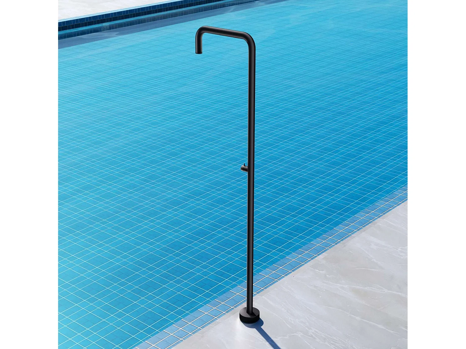 Douche de piscine Utah en Acier Inox.S316 Noir Mat – Tête Ø50cm /Corps Ø50mm/H. 2,36m – Garantie 10 ans - POOLIMEX