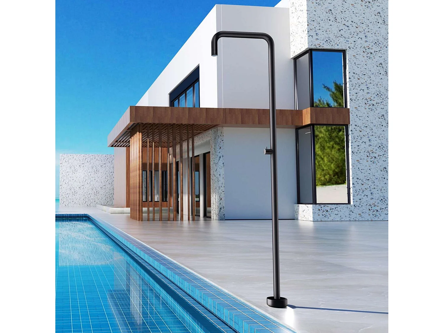 Douche de piscine Utah en Acier Inox.S316 Noir Mat – Tête Ø50cm /Corps Ø50mm/H. 2,36m – Garantie 10 ans - POOLIMEX