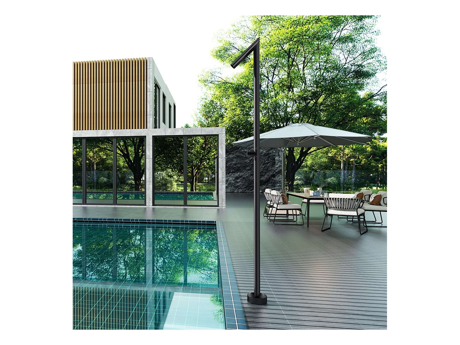 Douche de piscine Oklhaoma en Acier Inox.S316  – Tête Ø50mm /Corps Ø50mm/H. 2,21m – Garantie 10 ans - POOLIMEX