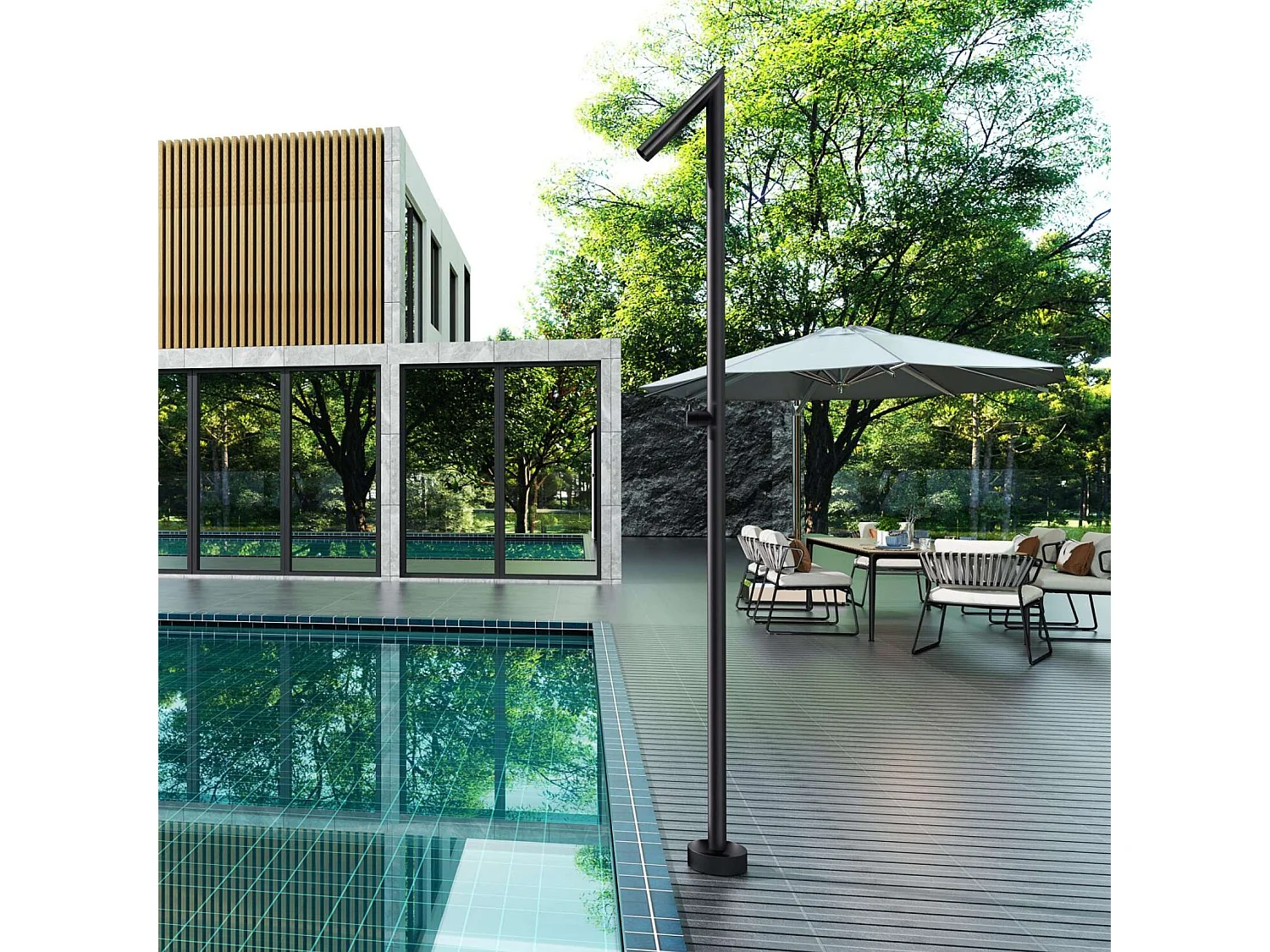 Douche de piscine Oklhaoma en Acier Inox.S316  – Tête Ø50mm /Corps Ø50mm/H. 2,21m – Garantie 10 ans - POOLIMEX