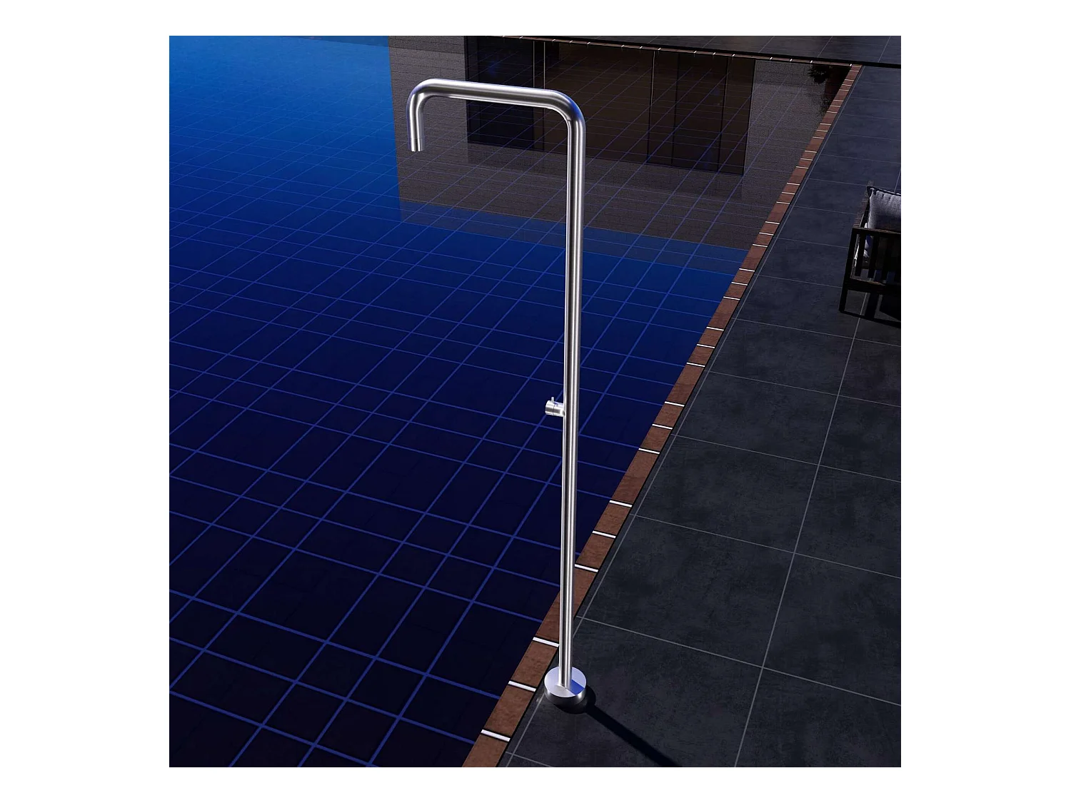 Douche de piscine Utah en Acier Inox.S316 – Tête Ø50cm /Corps Ø50mm/H. 2,36m – Garantie 10 ans - POOLIMEX