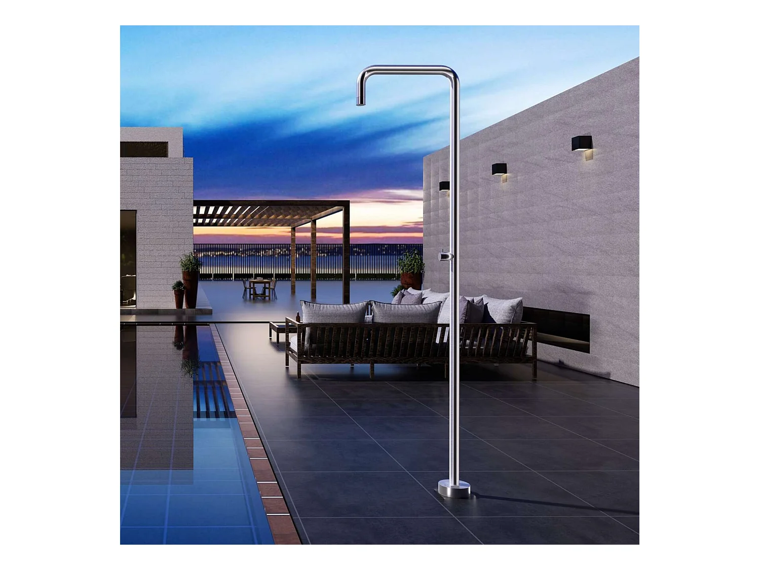 Douche de piscine Utah en Acier Inox.S316 – Tête Ø50cm /Corps Ø50mm/H. 2,36m – Garantie 10 ans - POOLIMEX