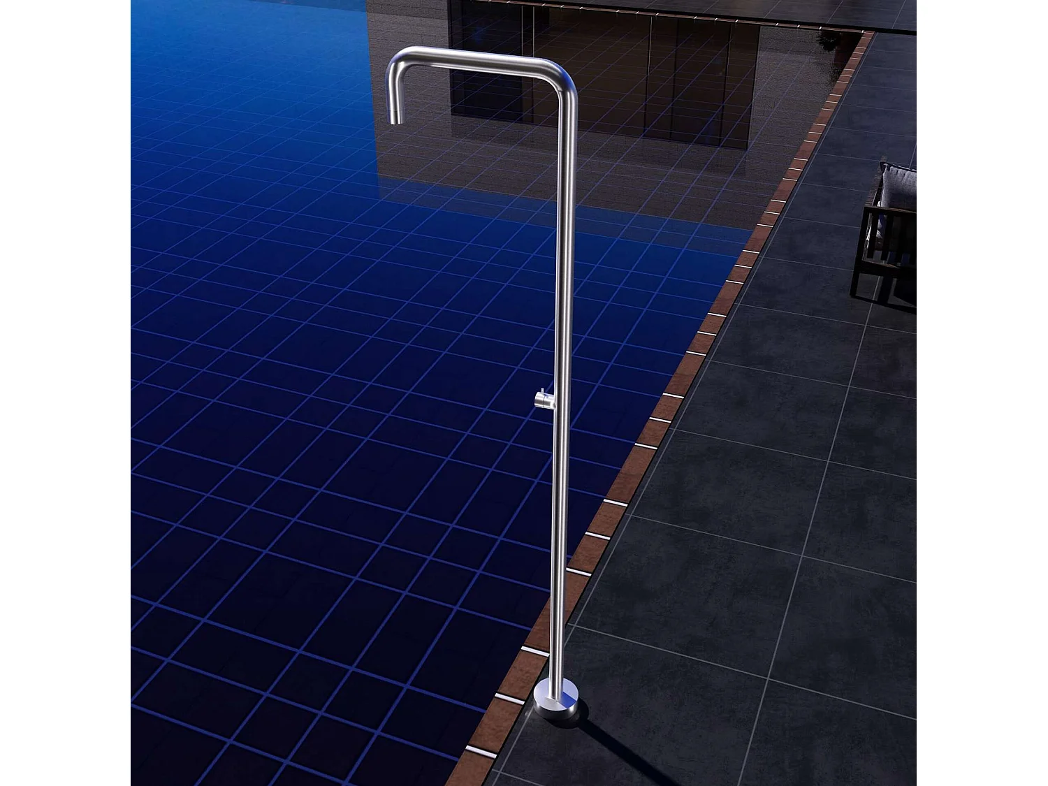 Douche de piscine Utah en Acier Inox.S316 – Tête Ø50cm /Corps Ø50mm/H. 2,36m – Garantie 10 ans - POOLIMEX